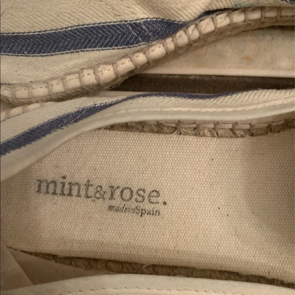 Mint and Rose Striped Blue Off White Espadrilles Size 8 (38)